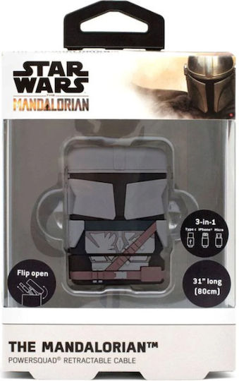 Thumbs Up Star Wars: The Mandalorian - PowerSquad Flip Retractable USB to Lightning / Type-C / micro USB Cable Μαύρο 0.6m
