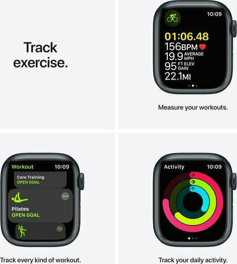 Apple Watch Series 7 Cellular Aluminium 41mm Αδιάβροχο με eSIM και Παλμογράφο (Midnight Blue)