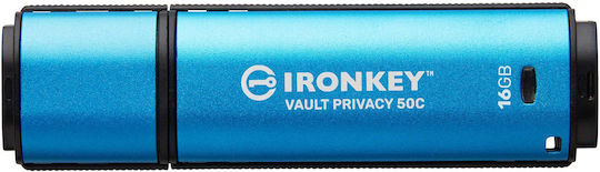 Kingston IronKey Vault Privacy 50 16GB USB 3.2 Stick με σύνδεση USB-C Μπλε