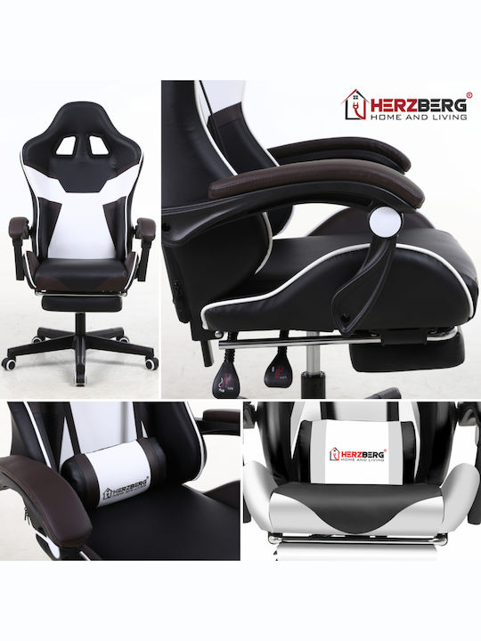 Herzberg HG-8082 Scaun Gaming Din piele ecologică cu Suport pentru picioare Negru/Albastru