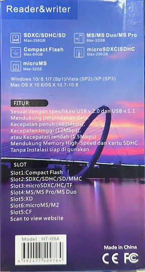 Tech Pro Card Reader Type-C για SD/microSD/MemoryStick/CompactFlash