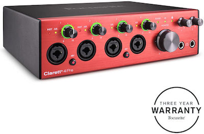 Focusrite Εξωτερική Επαγγελματική Κάρτα Ήχου Clarett+ 4PRE Συνδεσιμότητα USB για PC