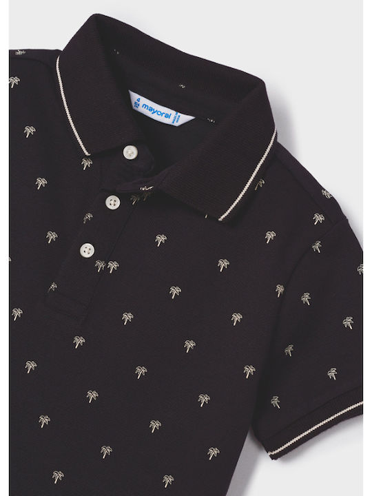 Kinderpolo Kurzarm Schwarz Palm Tree