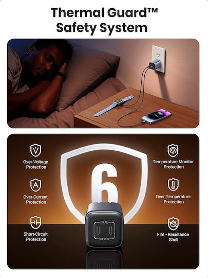 Ugreen Φορτιστής Χωρίς Καλώδιο GaN με 2 Θύρες USB-C 45W Power Delivery Space Gray (Nexode CD294)