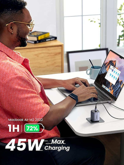 Ugreen Φορτιστής Χωρίς Καλώδιο GaN με 2 Θύρες USB-C 45W Power Delivery Space Gray (Nexode CD294)