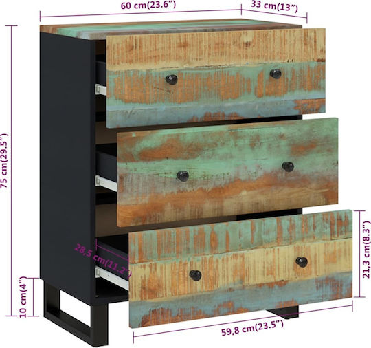 Chest of Drawers of Solid Wood with 6 Drawers 120x33x75cm