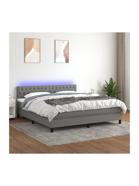 Κρεβάτι King Size Επενδυμένο με Ύφασμα Σκούρο Γκρι με Στρώμα & Τάβλες 180x200cm