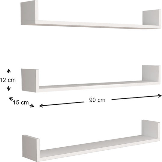 Tyrion White Wall Shelves (3 Pieces) 90x15x12cm