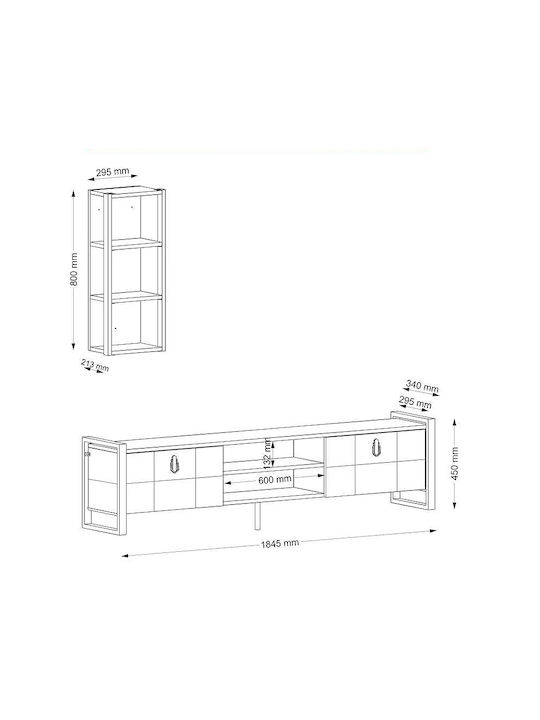 Wohnzimmer TV-Einheit Ursula Walnut / Black L184.5xB34xH45cm