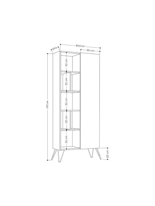Bibliotecă Jedda Natural Beech / Anthracite 80.6x29.6x191cm