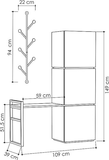 Mello Mobilier de Intrare cu Cuier / Dulap pentru Pantofi & Dulap Natural 109x39x149buc