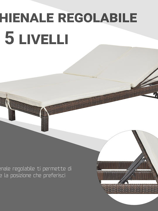 Șezlong Dublu Rattan cu Pernă Maro 195x120x28cm