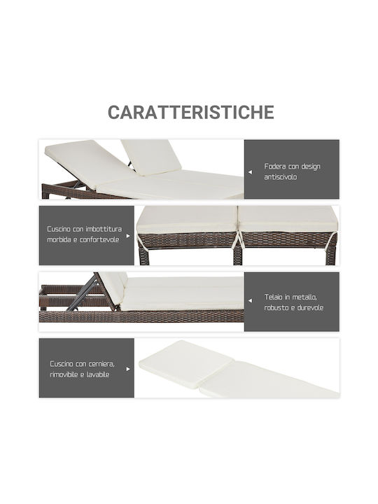 Șezlong Dublu Rattan cu Pernă Maro 195x120x28cm