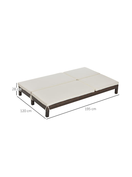 Șezlong Dublu Rattan cu Pernă Maro 195x120x28cm