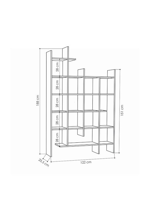 Bookcase Manco Charcoal 122x25.5x188cm