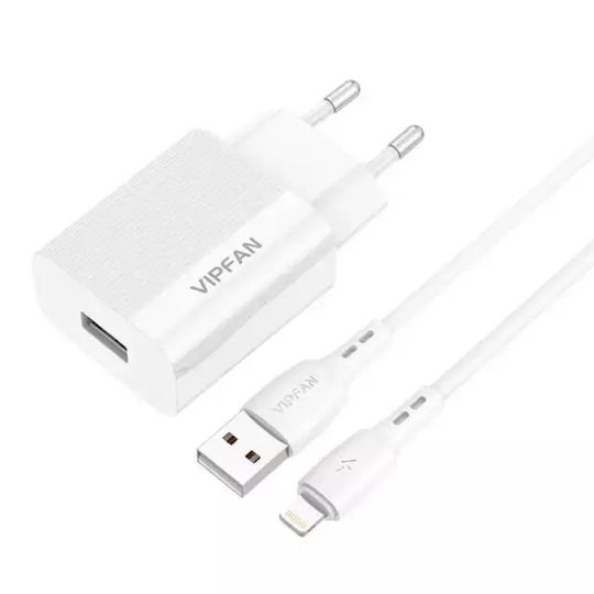 Vipfan Încărcător cu Port USB-A și Cablu Lightning Albς (E01)