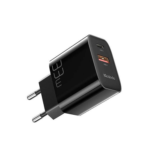 Mcdodo с USB-A порт и USB-C порт и кабел USB-C 33W Черен (CH-0922)