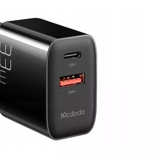 Mcdodo с USB-A порт и USB-C порт и кабел USB-C 33W Черен (CH-0922)