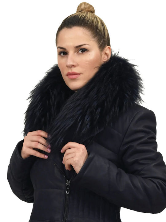 Leatherland Samantha Lang Damen Puffer Jacke für Winter Schwarz ls-0093