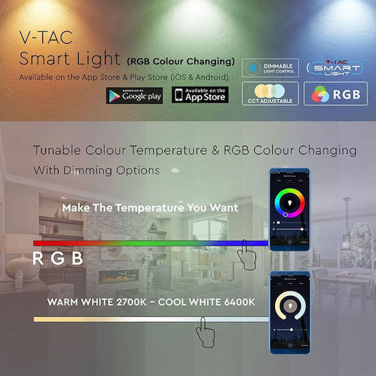 V-TAC Bec Smart LED 4.8W pentru Dulie E14 și Formă P45 RGBW 450lm Reglabil în intensitate