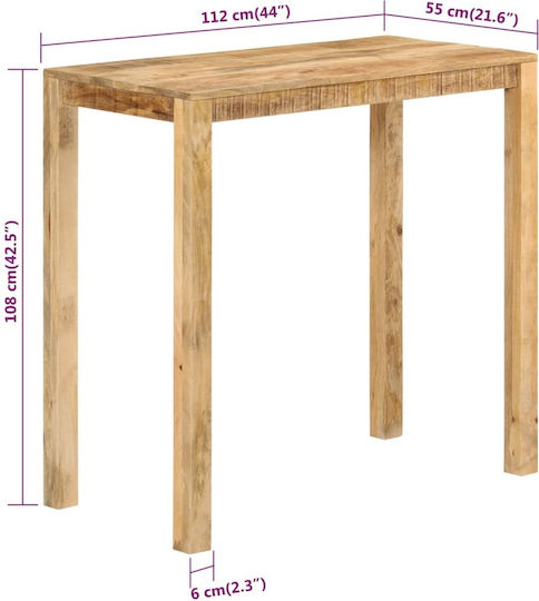 Table Bar from Solid Wood Natural 112x55x108cm