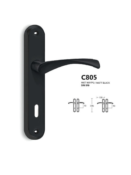 Conset Lever Middle Door with Plate C805 C805HRS19S19 Pair (Center Distance 75mm) Black