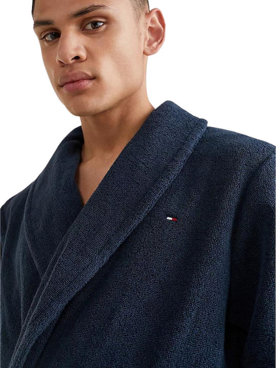 Tommy Hilfiger Towelling Ανδρικό Μπουρνούζι με Γιακά Μπλέ
