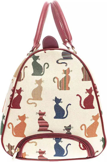 Signare Cheeky Cat Reisetasche Beige mit Rädern aus Künstliches Leder L58xB30xH31cm