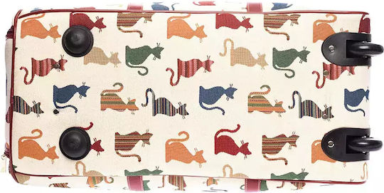 Signare Cheeky Cat Reisetasche Beige mit Rädern aus Künstliches Leder L58xB30xH31cm