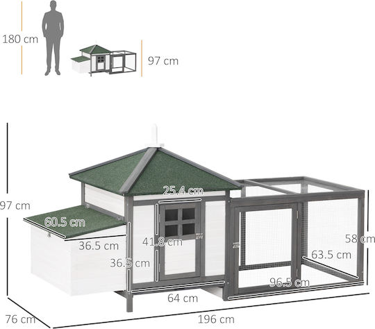Pawhut Wooden Poultry Coop L1.96 x W0.97 x H0.76m