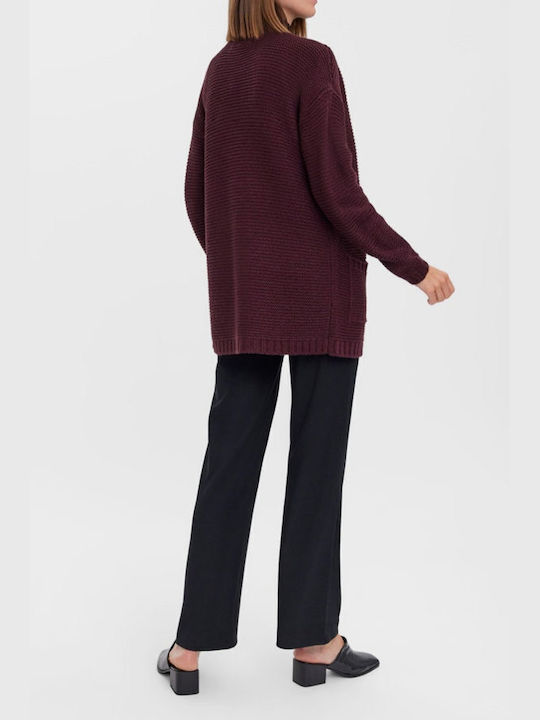 Vero Moda Lungă Jachetă de damă tricotată în Burgundy Culoare