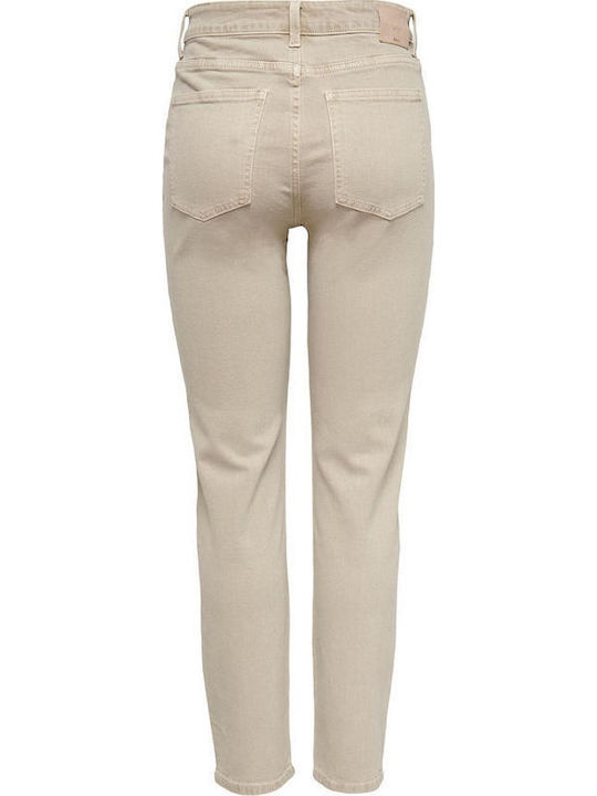 Emily High Waist Women's Jean Trousers in Slim Fit Beige