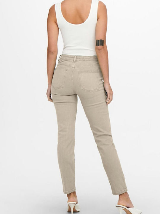 Emily High Waist Women's Jean Trousers in Slim Fit Beige