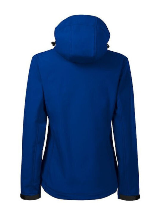 Malfini Women's Short Sports Softshell Jacket Waterproof and Windproof for Winter with Hood Blue