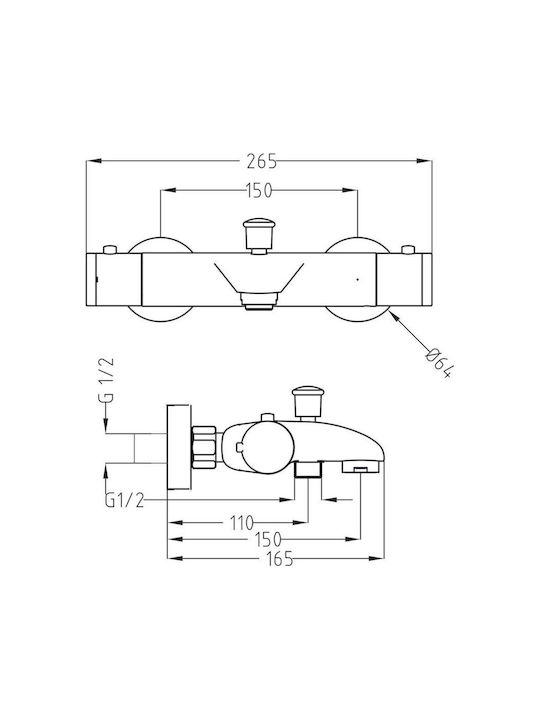 Wtsgroup 6102 Αναμεικτική Μπαταρία Μπανιέρας Θερμοστατική Ασημί