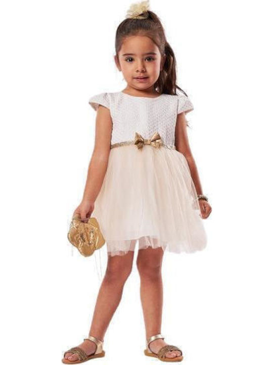 Children's Dress Short Sleeve Tulle Set with Accessories Ecru