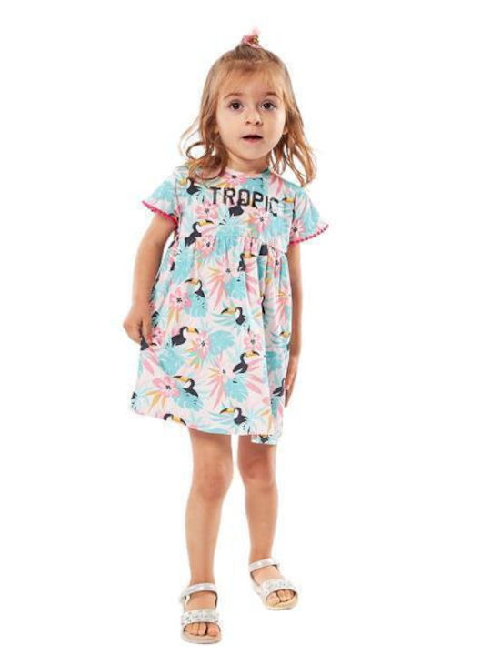 Evita Kids Dress Floral Short Sleeve Light Blue