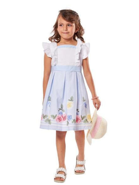 Εβίτα Παιδικό Φόρεμα Floral Αμάνικο Γαλάζιο