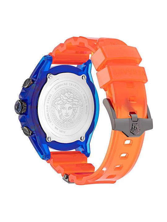 Versace Icon Active Battery Chronograph Watch with Rubber Strap Orange