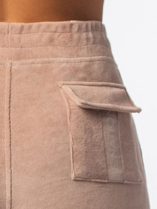 Hohe Taille Jogginghose Samt Beige