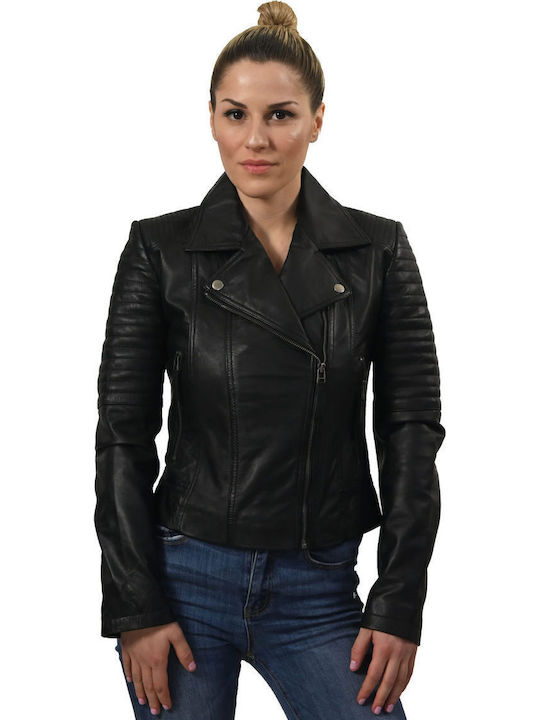 Hellen Δερμάτινο Γυναικείο Biker Jacket Μαύρο