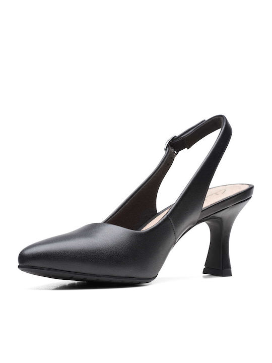 Leather Black Medium Heels with Strap Kataleyna