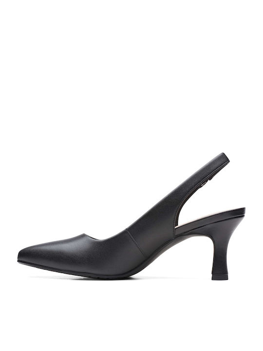 Leather Black Medium Heels with Strap Kataleyna