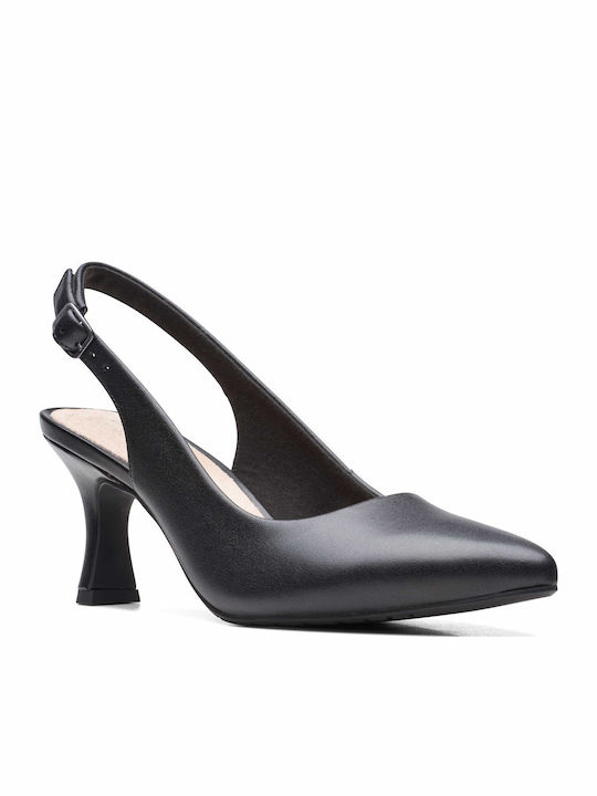 Leather Black Medium Heels with Strap Kataleyna