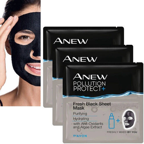 Avon Anew Pollution Protect+ Mască Fresh Pentru Față Material Cearșaf 3 Bucăți x 15gr