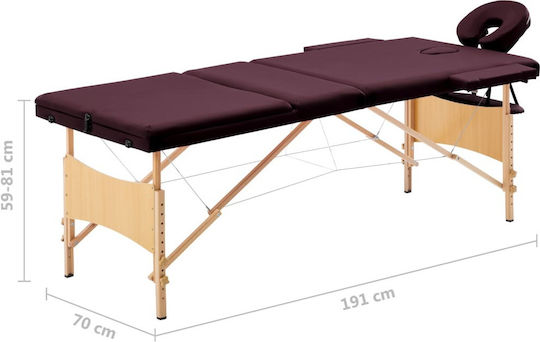 vidaXL Wooden Portable/Folding Burgundy Massage and Physiotherapy Bed 191x70cm 3 Positions