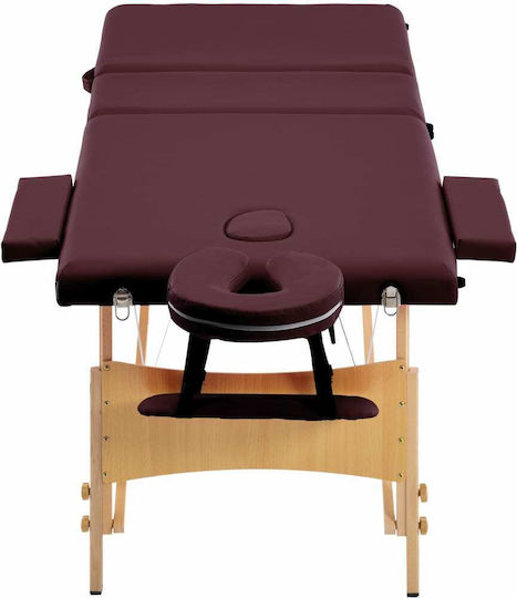vidaXL Wooden Portable/Folding Burgundy Massage and Physiotherapy Bed 191x70cm 3 Positions
