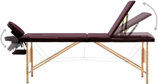 vidaXL Wooden Portable/Folding Burgundy Massage and Physiotherapy Bed 191x70cm 3 Positions