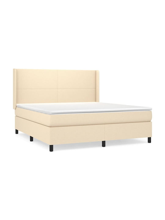 Double Bed Upholstered with Fabric Cream with Slats and Mattress 160x200cm