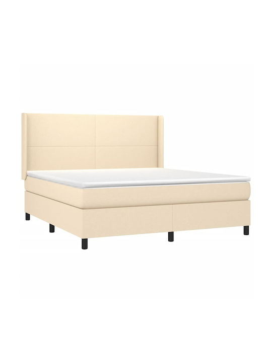 Double Bed Upholstered with Fabric Cream with Slats and Mattress 160x200cm